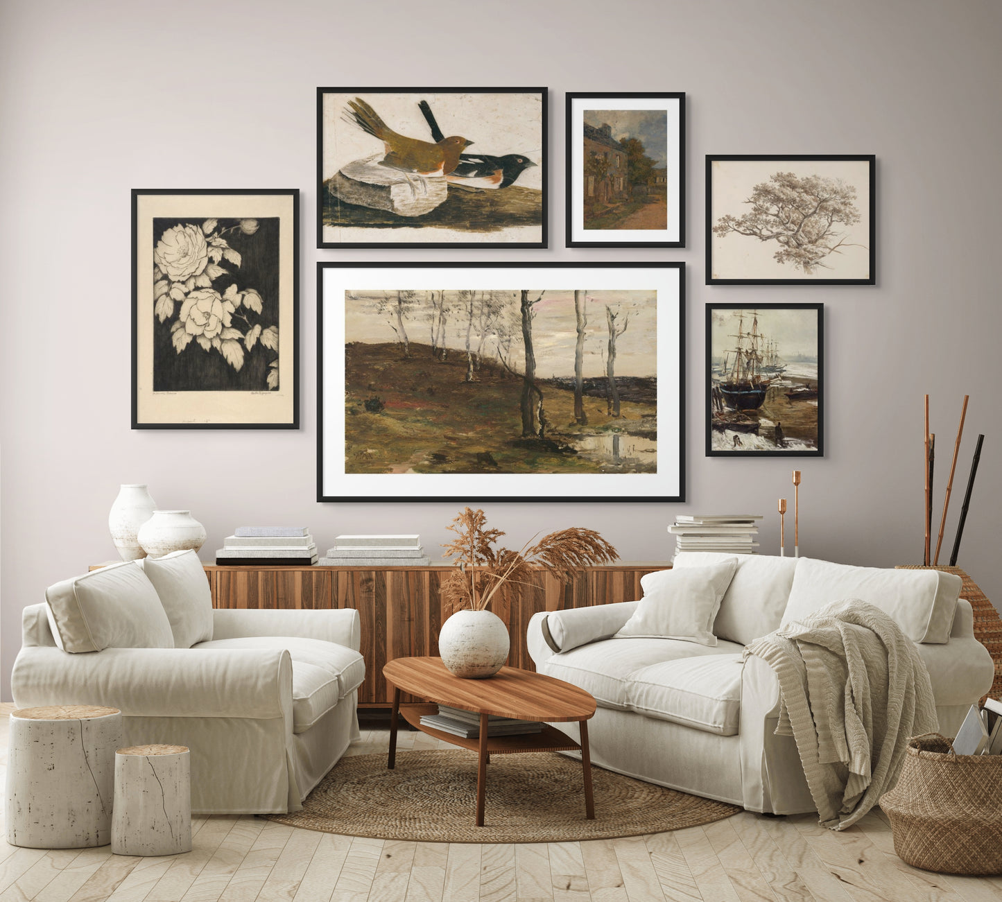6-piece vintage gallery art set, perfect for adding a touch of timeless elegance. This carefully curated collection features black, olive and beige colors creating a cohesive and inviting atmosphere