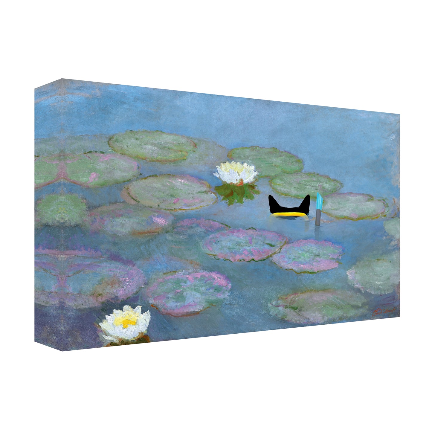 Monet’s Water Lilies with Snorkeling Black Cat Canvas