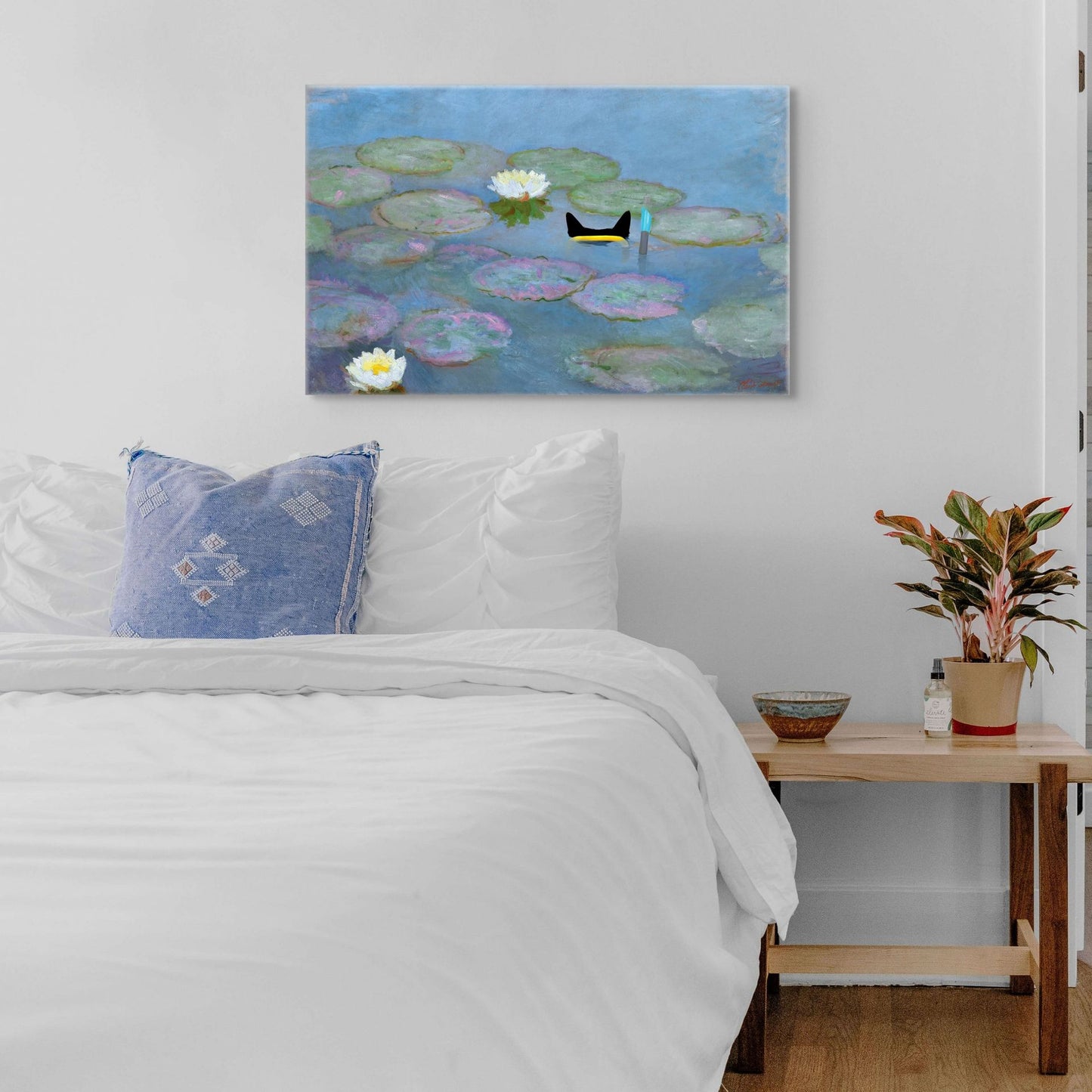 Monet’s Water Lilies with Snorkeling Black Cat Canvas