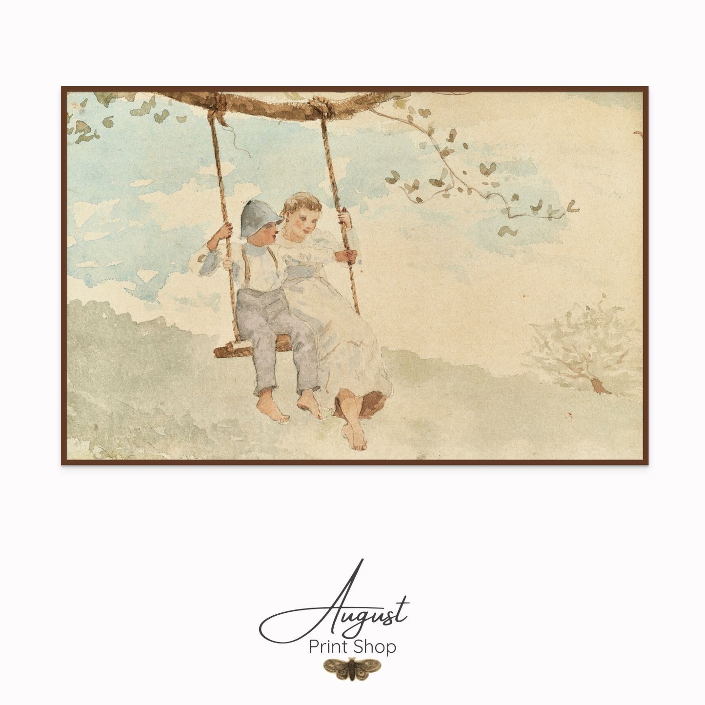 Boy and Girl on a swing vintage canvas wall decor