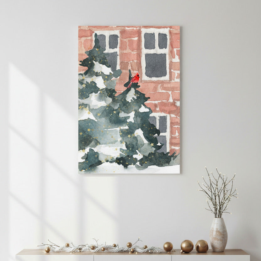Framed abstract art piece on a wall above a white console table.
