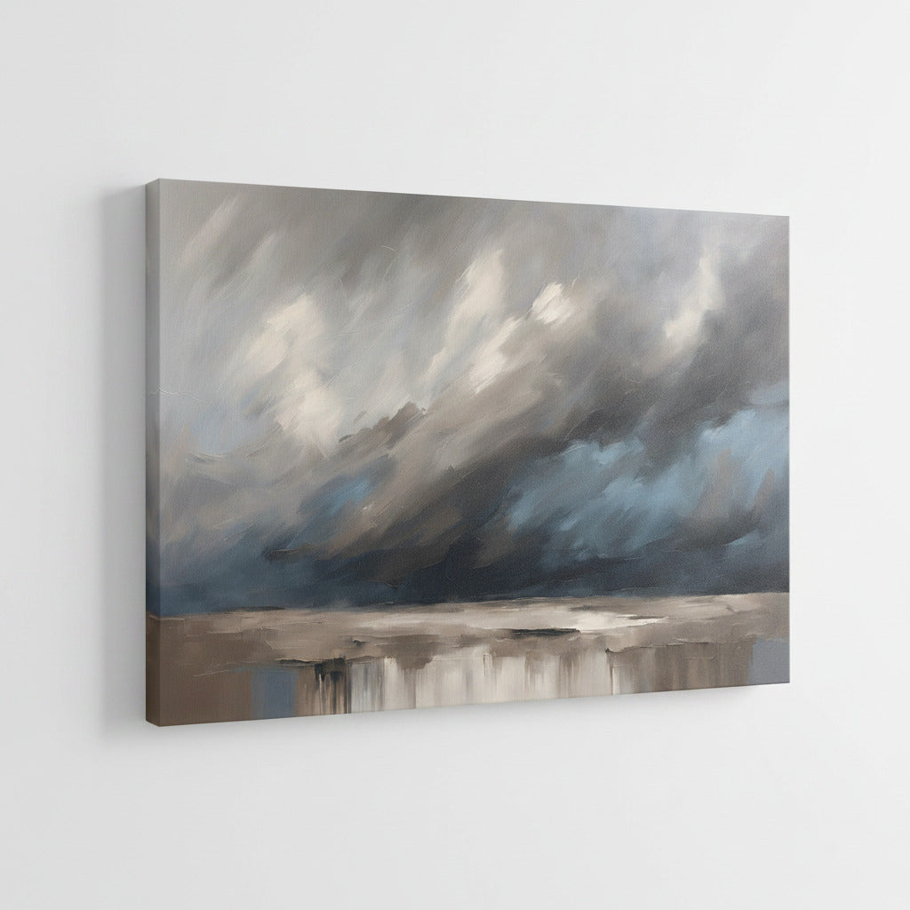 Abstract print on canvas on a coastal stormy painting. 