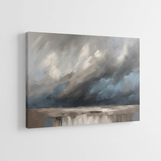 Abstract print on canvas on a coastal stormy painting. 