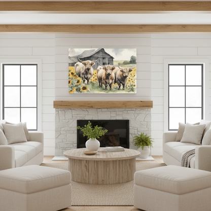 Three Cows in a Sunflower Field