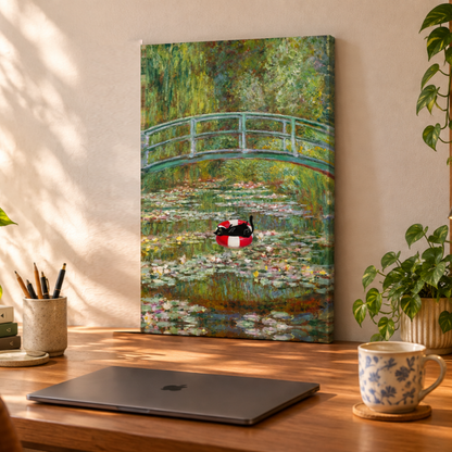 Monet’s Bridge over a pond of Lilies Black Cat Canvas