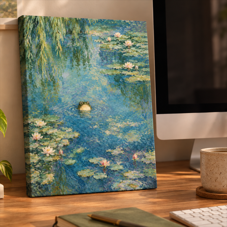 Silly Frog in Monet's Water Lily Pond