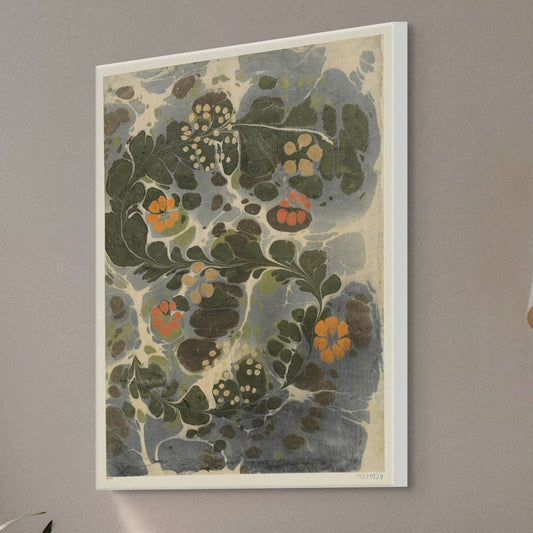 Framed floral artwork on a gray wall