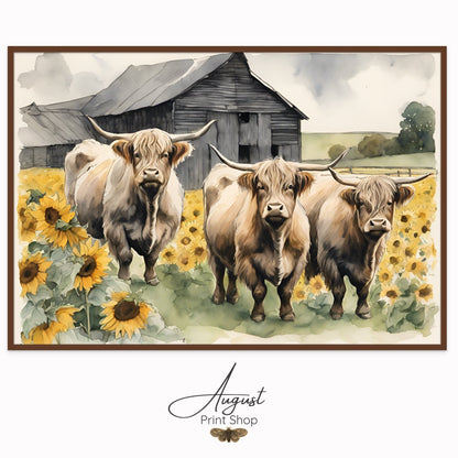 Three Cows in a Sunflower Field