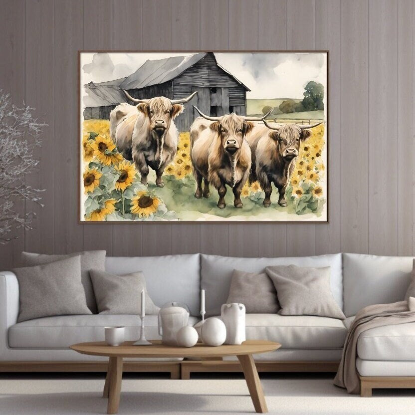 Three Cows in a Sunflower Field