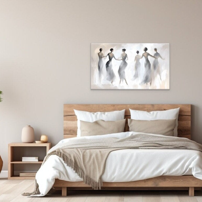 Ballroom women dancing artwork displayed above a bed