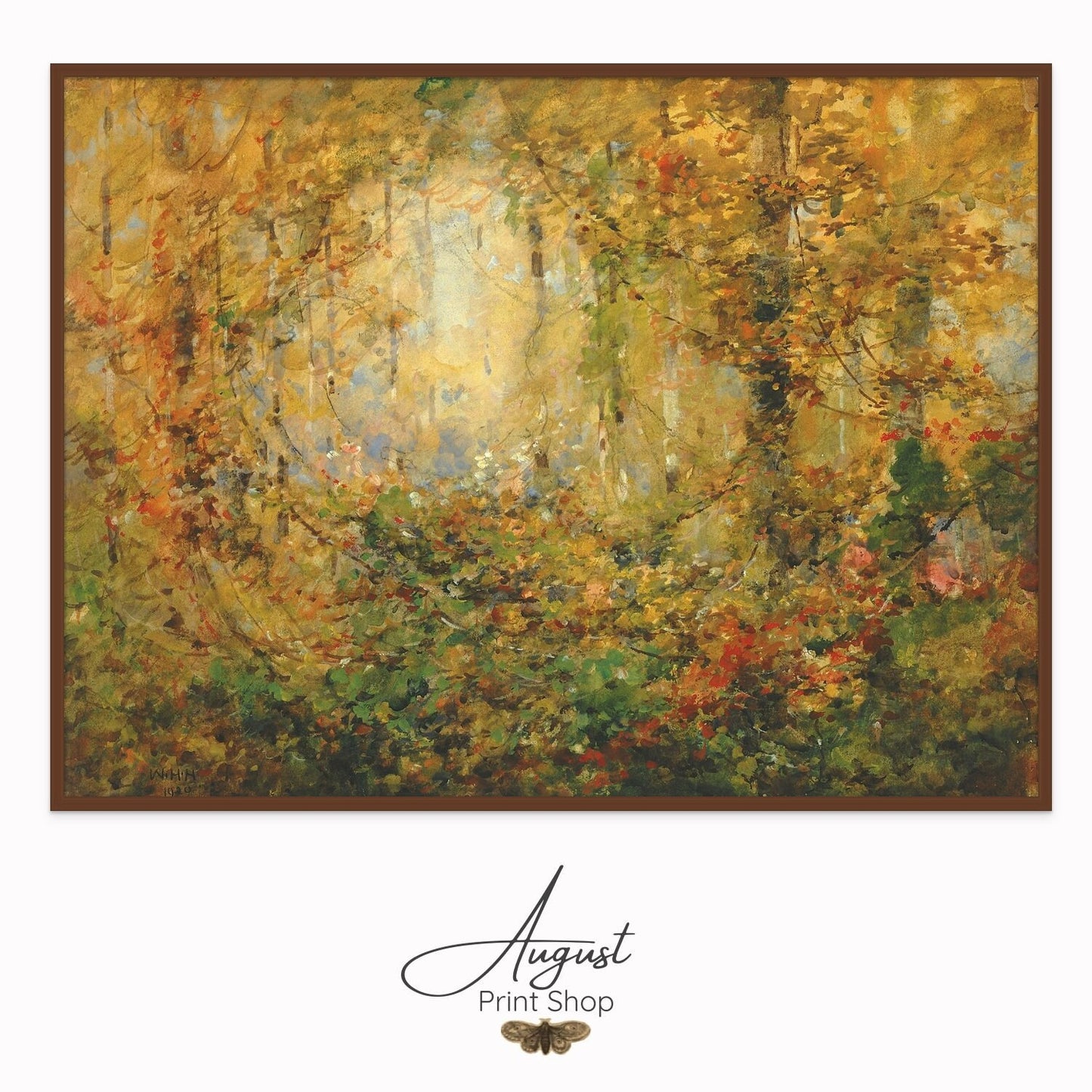 Autumn Tangle is a  vintage oil painting artwork done by John Constable of a forest in the middle of a tangled autumn forest